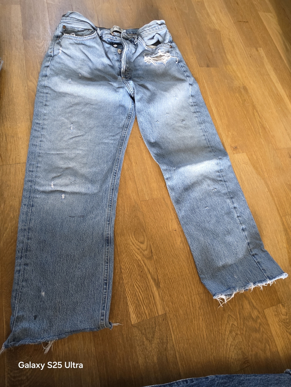 Agolde Light Blue Denim Jeans with Contrast Stitching